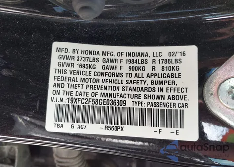 2016 Honda Civic Lx from USA, damaged, VIN 19XFC2F58GE036309